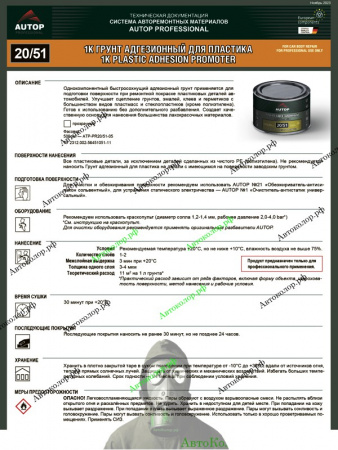 Грунт по Пластику Autop (Автоп) 1K Plastik Primer 0,5л ATR-PR20/51-05/P0
